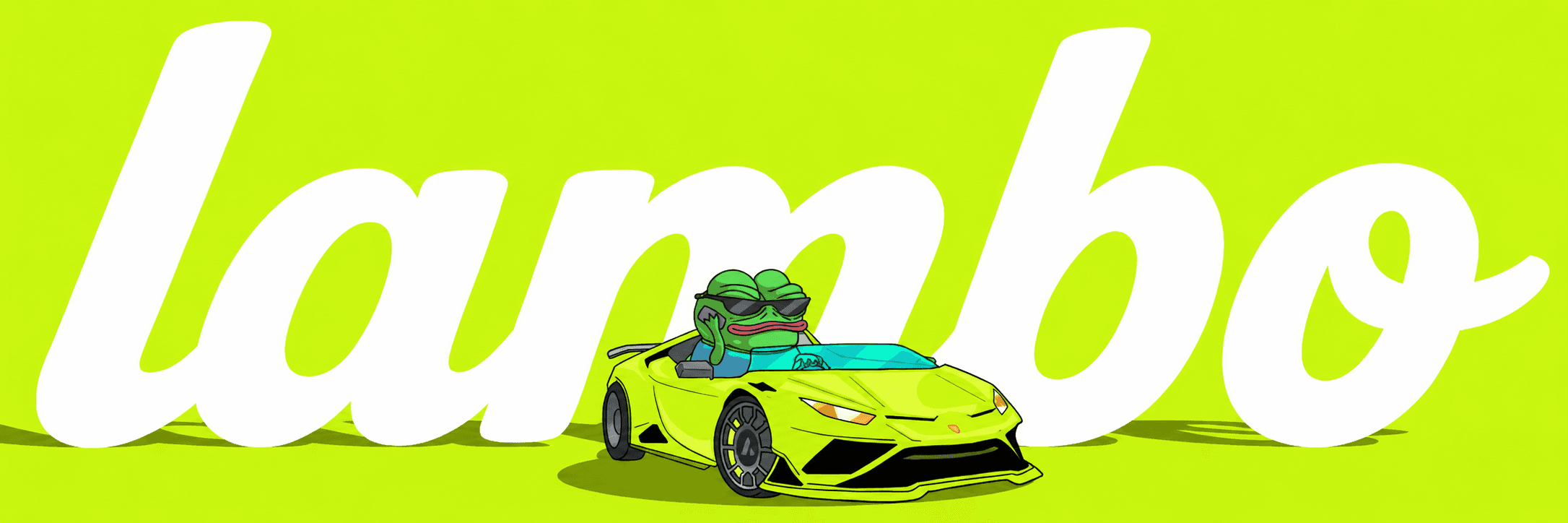 Lambo — a frog in a lime green supercar
